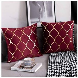 Burgundy and Gold Decorative Throw Pillow Covers 2 Pack